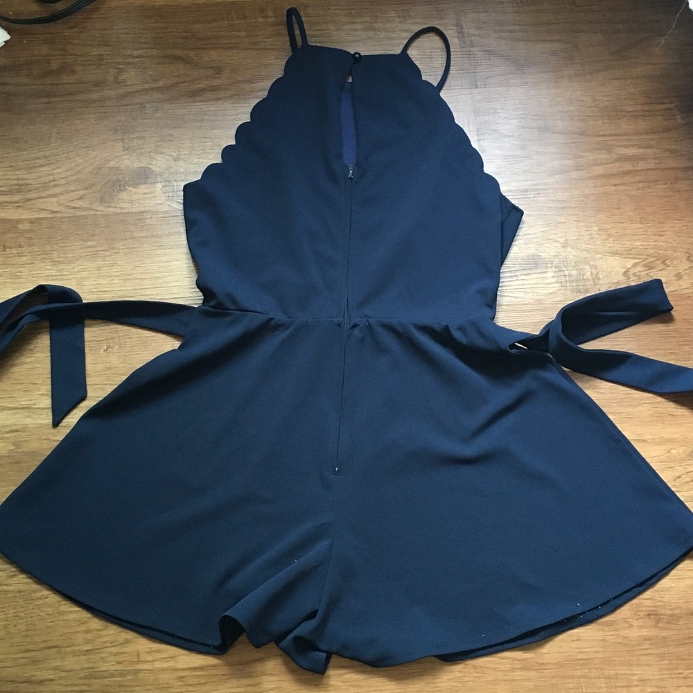 Women’s Navy Scallop Halter Romper - Picture 5 of 6